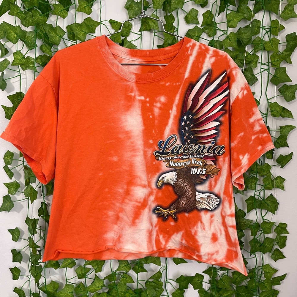 Orange Tie Dye Motorcycle Cropped T-Shirr